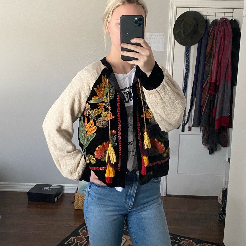 Anthropologie embroidered velvet cardigan